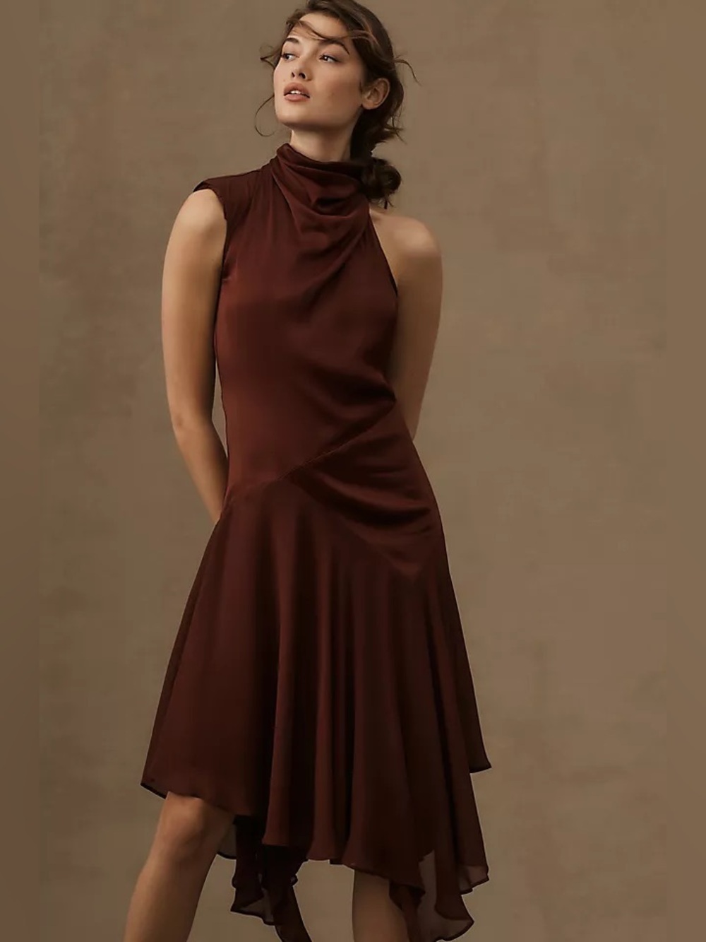 Anthropologie mock neck midi dress asymmetrical hem size 14